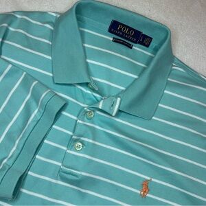 Polo by Ralph Lauren Men's Teal and White Striped Polo